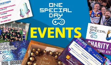 Montage of seven screenshots of fundraising events surrounding a One Special Day Events ident