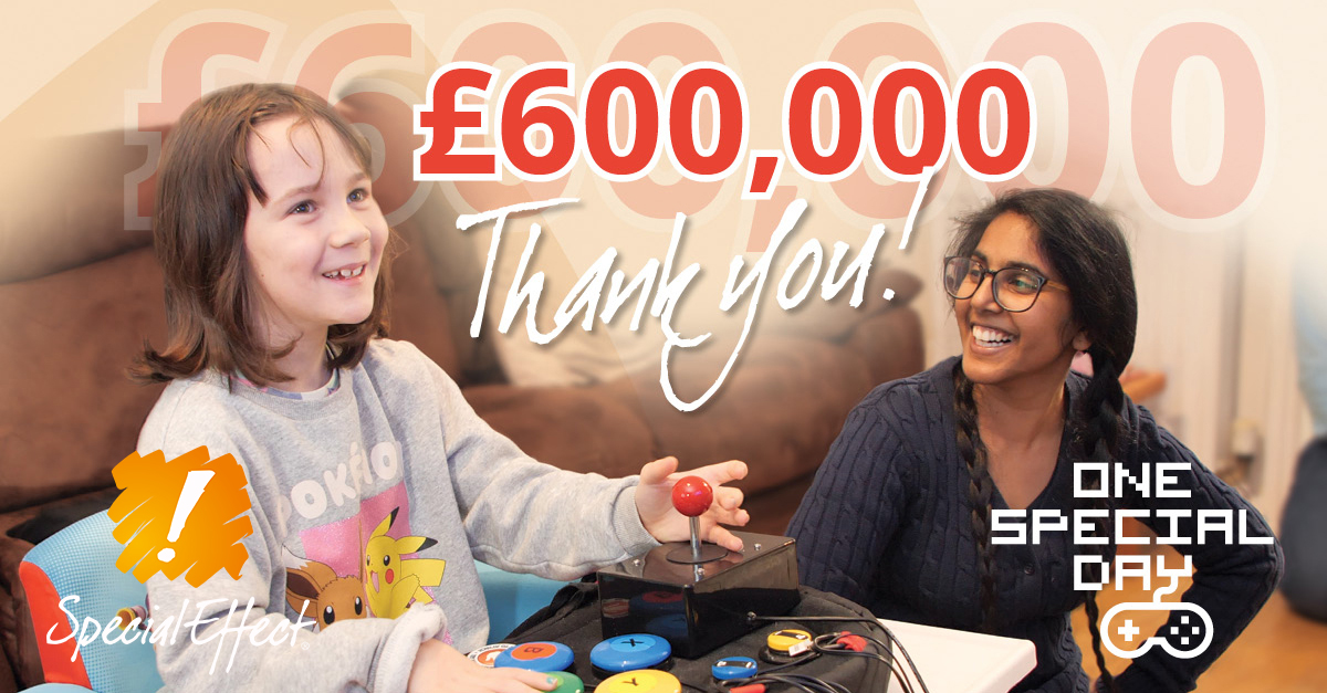 £600k thank you: a therapist smiles at a young girl using an adapted gaming setup