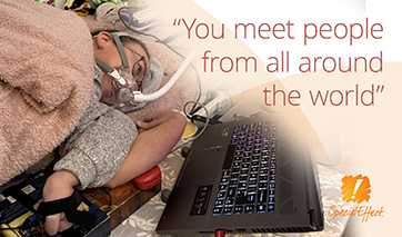 Young woman lying down using adapted tech to play games