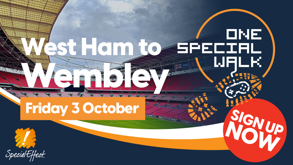 Image of Wembley football stadium with Sign Up Now call to action for One Special Walk