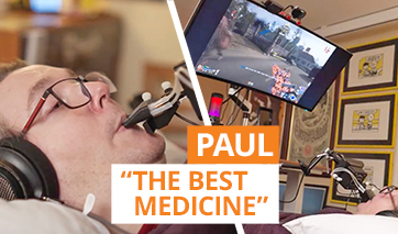 Man playing video game with his mouth and head
