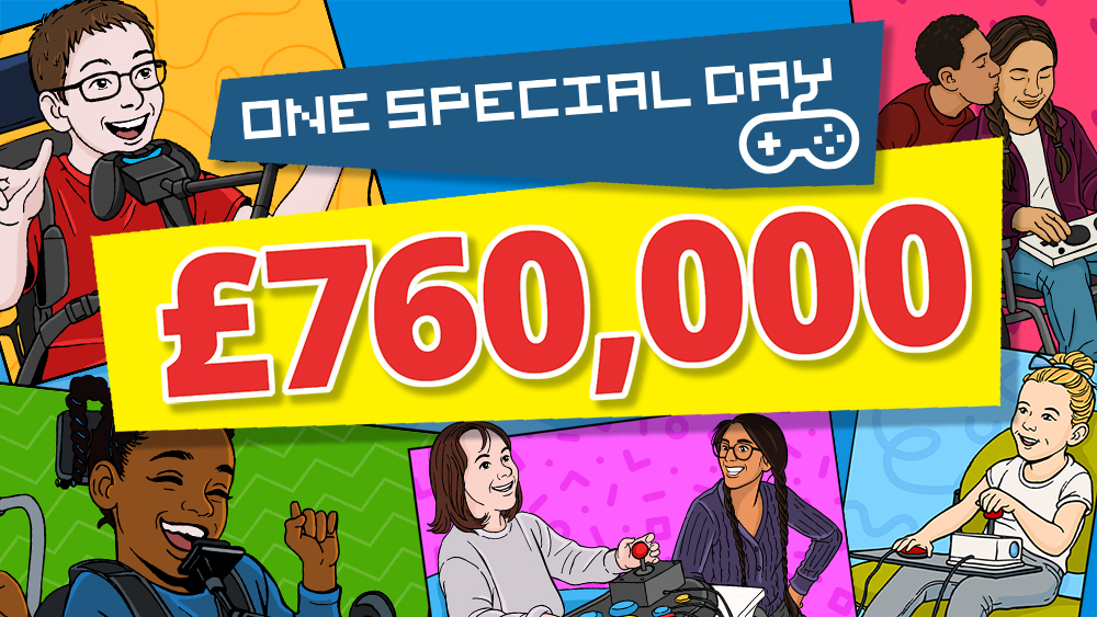 A group of stylised smiling figures surround a large £760,00 total